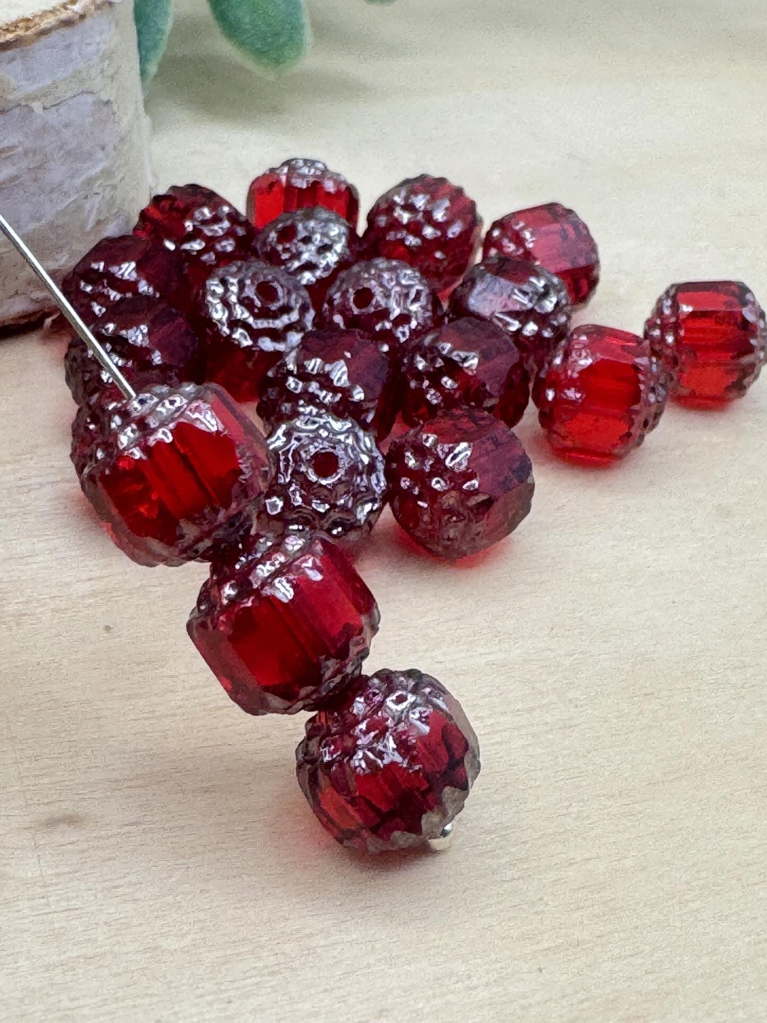 10 Ruby Red Cathedral Beads, 8mm Red Czech Glass Beads, Transparent ...