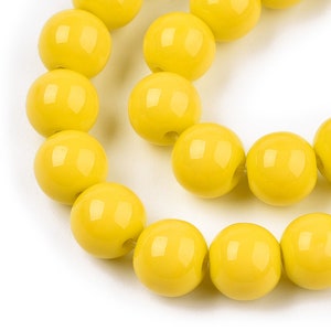 50 Light Mustard Gold Glass Beads Mustard Yellow Beads 8mm Beads Round Smooth Opaque Yellow Glass Beads Jewelry Making Beads Bulk Beads