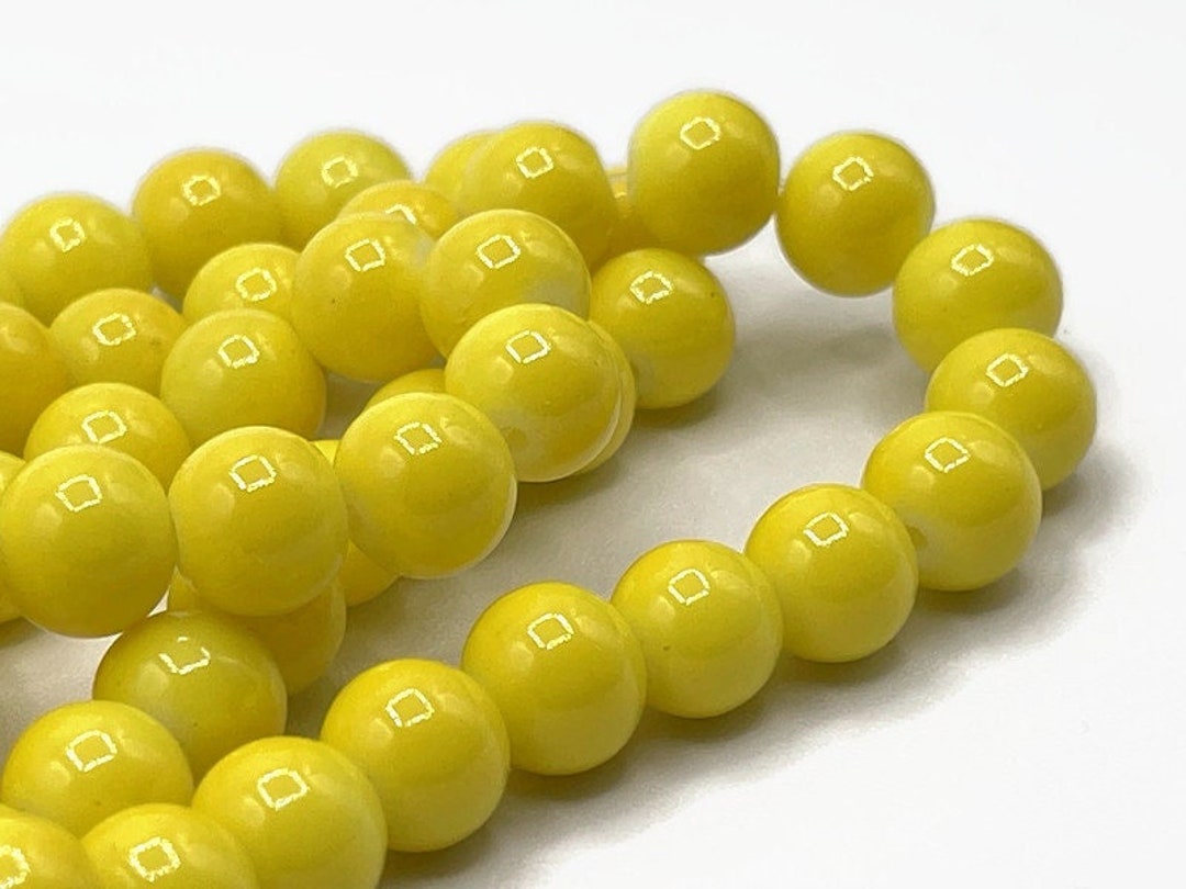 25 Yellow Czech Glass Beads Opaque Bright Yellow Beads 8mm Round Loose