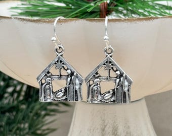 Nativity Earrings Manger Earrings Christmas Earrings Star of Bethlehem Baby Jesus Religious Christian Jewelry Nativity Charm Dangle Advent