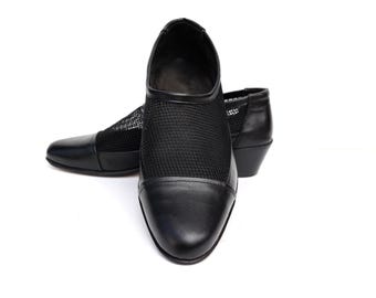 Handmade Black Leather Oxford Shoes, Men's Dress Shoes
