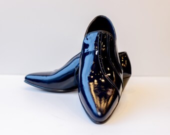 Zapatos Oxford de charol azul marino hechos a mano - Zapatos de vestir para hombre