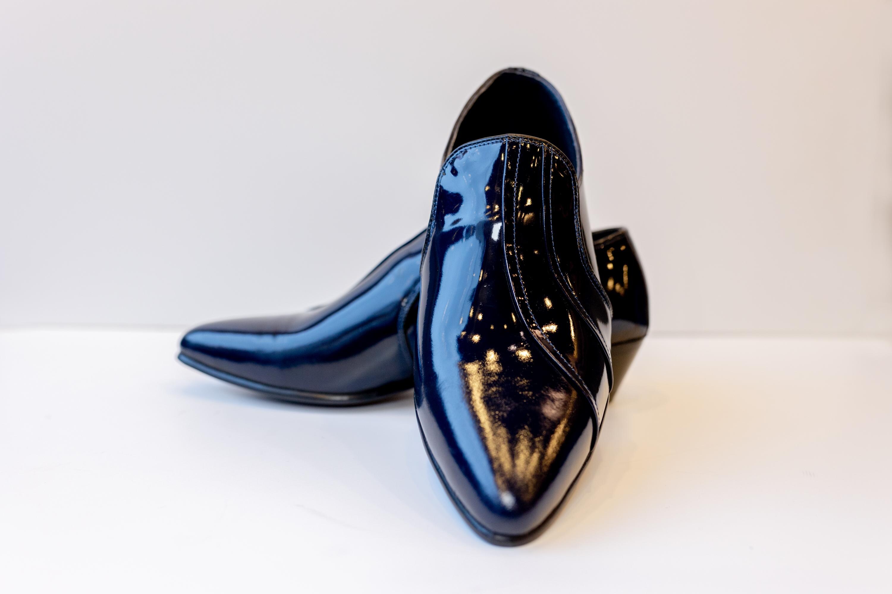 Handcrafted Navy Leather Men’s Oxford Dress Shoes - patent red sole Patent Oxford Dress Shoe Elegance -now in seamless wholecut  main image 3