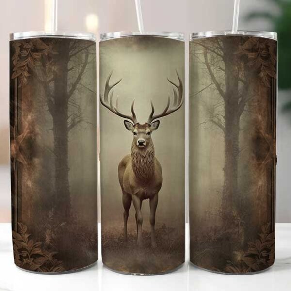 Deer Cup 20Oz Skinny Tumbler Wrap, Sublimation Design Digital Straight & Tapered PNG download, Flower cup design, Deer cup wrap.