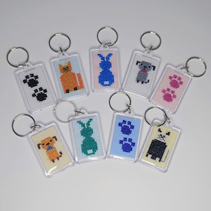 Handmade Cross Stitch Keyrings - Animals/Pets