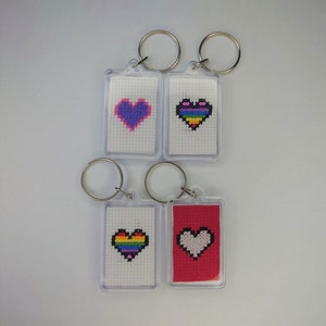 Handmade Cross Stitch Keyrings - Hearts