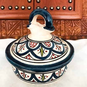 Traditional hand-painted tagine, fresh and dried fruit pottery Tajine, antique luxury tagine.