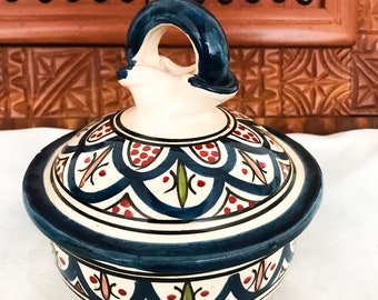 Traditional hand-painted tagine, fresh and dried fruit pottery Tajine, antique luxury tagine.