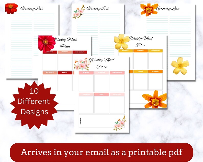 Printable Weekly Meal Plan &amp; Grocery List Bundle 10 Designs - Etsy