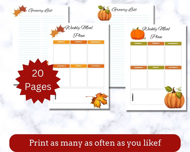 Printable Weekly Meal Plan &amp; Grocery List Bundle 10 Designs - Etsy