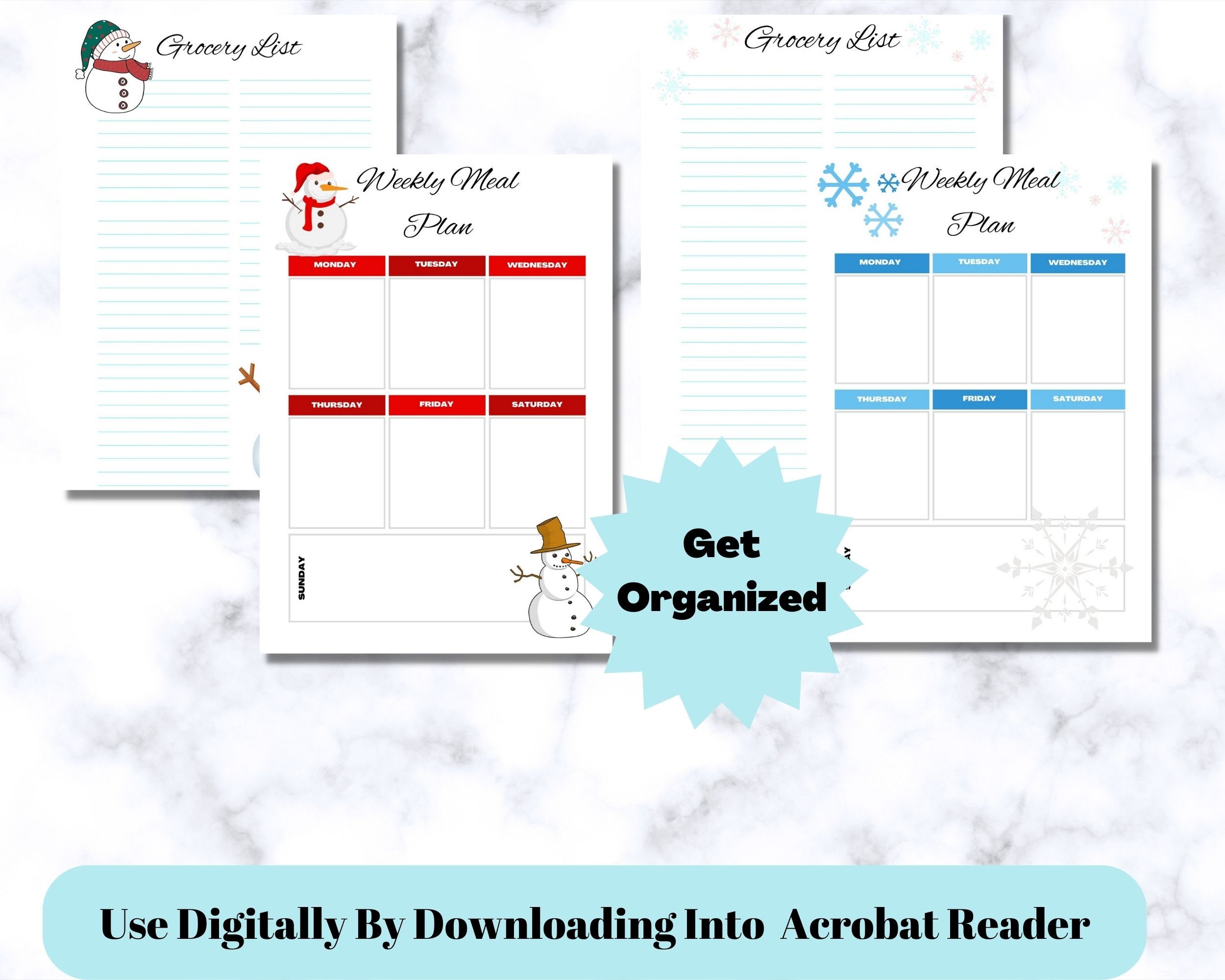 Printable Weekly Meal Plan &amp; Grocery List Bundle 10 Designs - Etsy