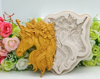 Moule dentelle Licorne à gâteaux, biscuit  / moule en silicone alimentaire / moule de décoration d'intérieure et fondant DIY