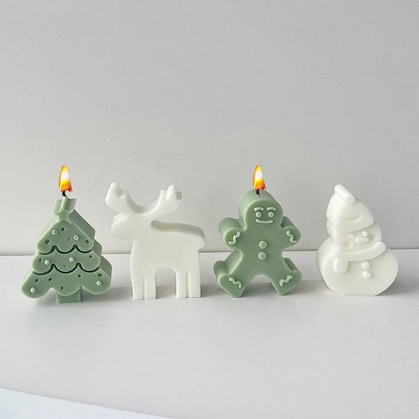 Moule à bougie en silicone Sapin, Wapiti, Bonhomme de neige et Biscuit de noël pour Résine, Pâte Polymère, Cire, Savon, Plâtre.