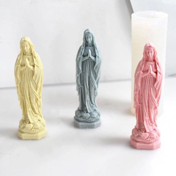 Moule de bougie en forme de la Vierge Marie, Artisanat de bougie femme et son enfant, 3D Silicone Bricolage chrétien de bougie artisanal