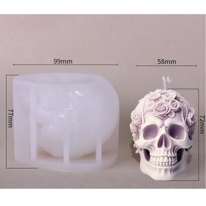 Moule Tête de mort décorée de Roses, Artisanat de bougie gothique, 3D Silicone moule tête de mort crâne bougie, résine, plâtre DIY savon Tête 1