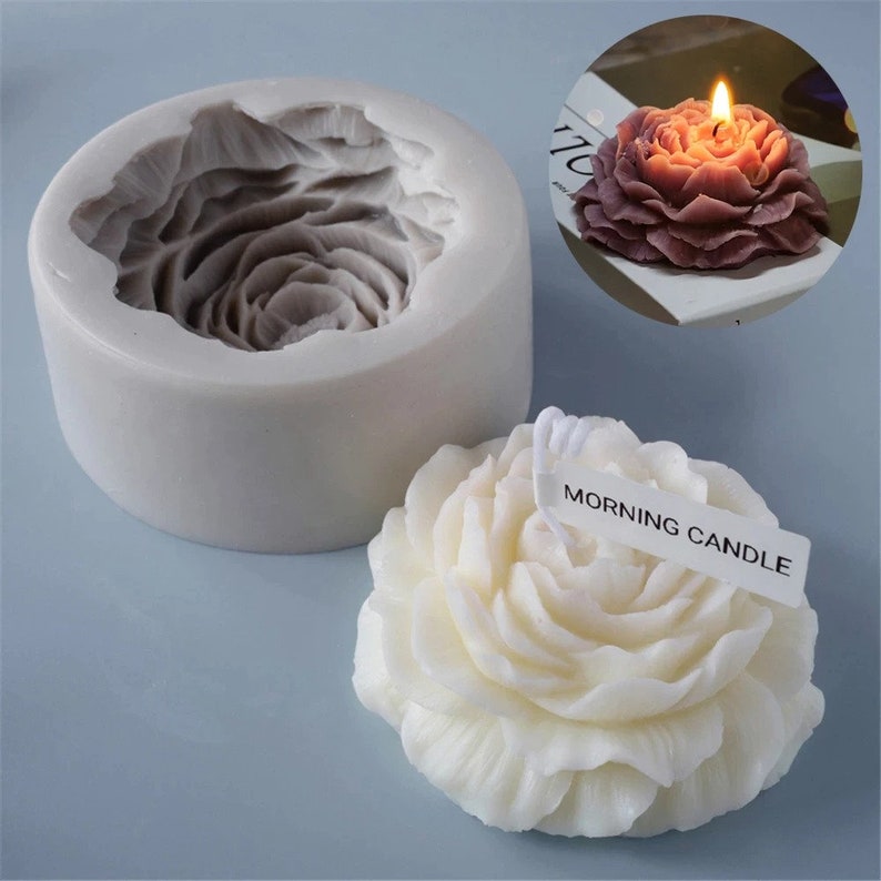 Stampo per candele di fiori di peonia, artigianato per candele, stampo per fiori di peonia in silicone 3D, stampo per fiori di candele artigianali fai-da-te immagine 1