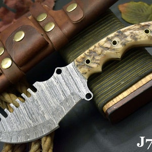 Tracker Knife Custom Damascus Steel Hunting Knife Handmade Full Tang Blade Bushcraft Camping Knife Leather Sheath Personalised Gift For Him