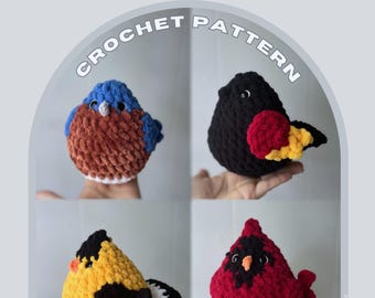 PATTERN "Backyard Birds” Crochet Birds | 4 in 1 Pattern | Amigurumi | Red Winged Blackbird | Cardinal | Goldfinch | Bluebird