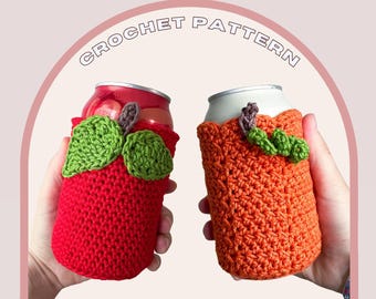 Crochet Can Cozy Pattern – Pumpkin, Apple, Coffee Cup (Digital Download)
