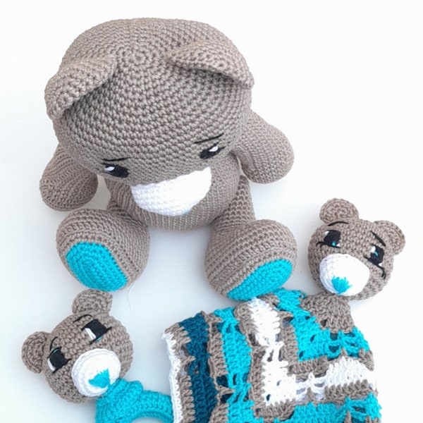 Ours en peluche amigurumi - douche - hochet - en crochet 100%