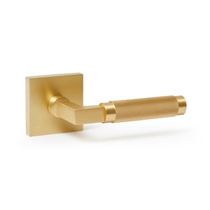 Door Lever Square Rosette - Ibiza - Gold with Knurled Door Handle - Luxury and Modern Door Hardware