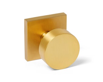 Door Knob Square Rosette - Lisbon - Full Brass Gold Door Handle - Luxury and Modern Door Hardware