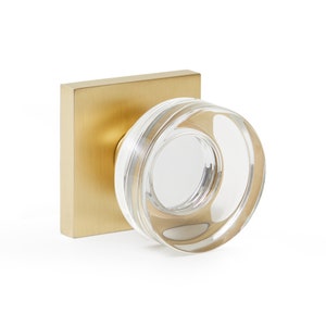 Crystal Door Knob with Satin Gold Square Rosette - Florence - Luxury and Modern Door Handle