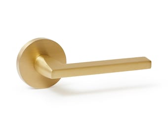 Door Lever Round Rosette - Champagne - Flat Gold Door Knob - Explore Hardware - Luxury and Modern door handles