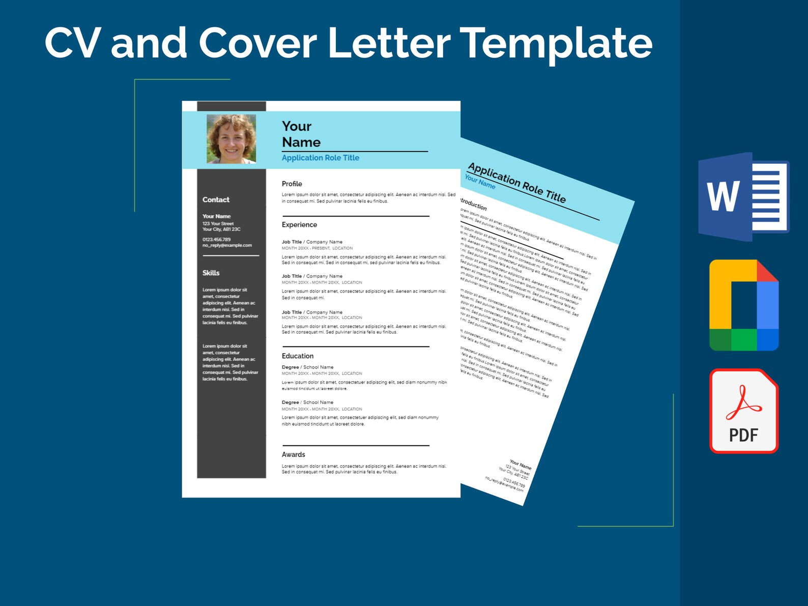 CV Cover Letter Template For Google Docs Word Etc Aqua Etsy