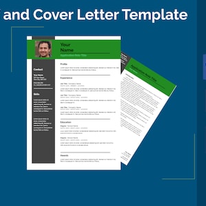 CV & Cover Letter Template for google docs, Word etc. Green Accent | CV Template, Professional Resume Template Cover Letter Template