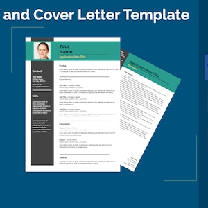 CV & Cover Letter Template for google docs, Word etc. Turquoise Accent | CV Template, Professional Resume Template Cover Letter Template