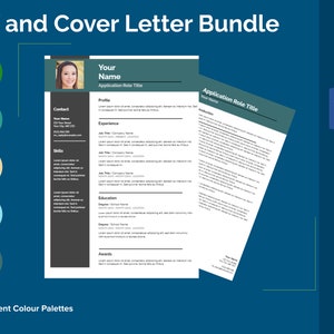 CV & Cover Letter Template Bundle for google docs, Word etc. 5 colours | CV Template, Professional Resume Template Cover Letter Template