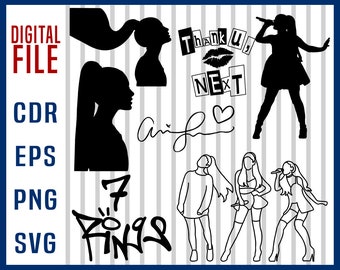 Ariana Grande SVG 3 , Ariana Grande SVG bundle, png, eps, cricut, Ariana sticker Silhouette, Cut Files, cutting files Vector