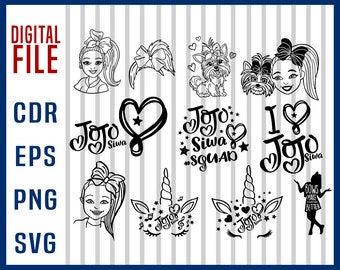 Jojo Siwa bundle svg, png, Jojo Siwa svg, png, files for cricut, clipart Unicorn svg, Jojo Siwa Squad SVG, Clipart, Cutting File for circuit