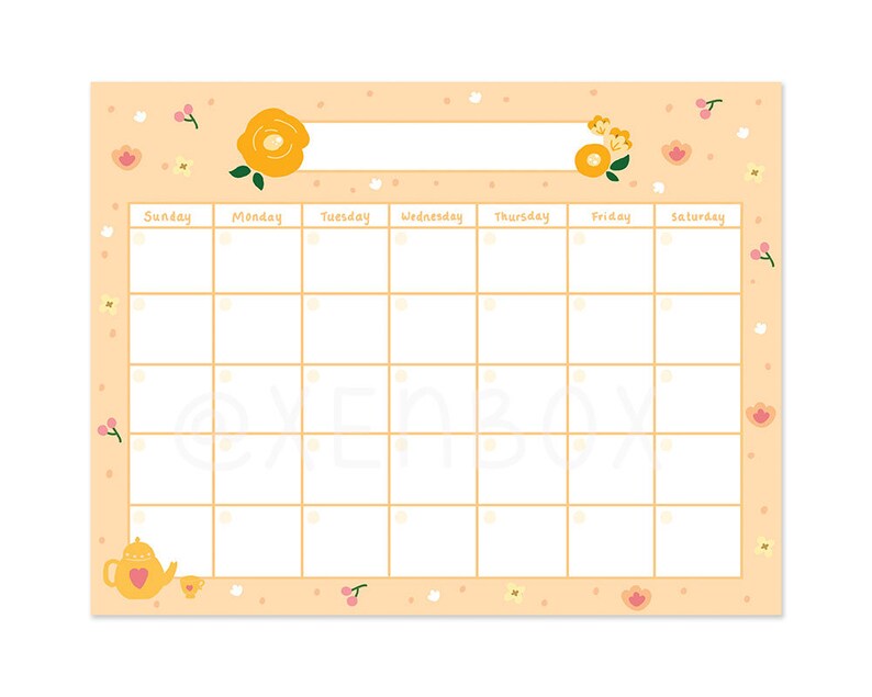 Printable Open Calendar Instant Download Flower Printable Calendar Etsy