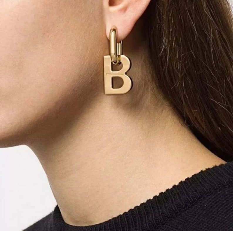 Letter B Drop Earrings for Women Trendy Elegant Minimalist Gold Color