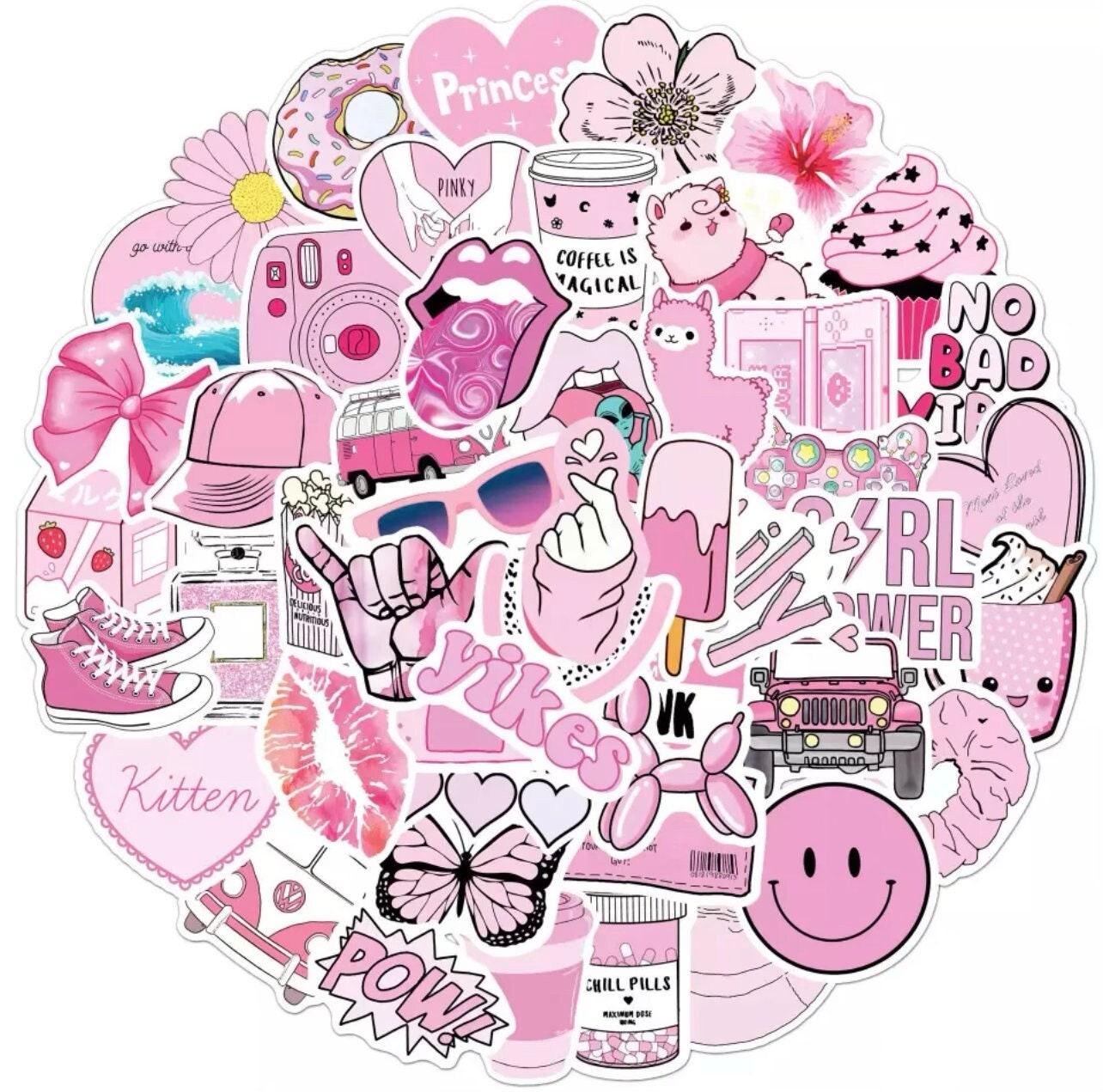 50 Pcs Girly Pink PREPPY Stickers Graffiti Sticker Vinyl