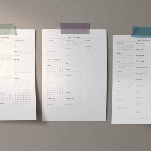 Bible Reading Tracker - Complete Old & New Testament Charts - Printable 8.5" x 11" PDF