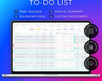 To Do List | Task Tracker | Daily Planner | Digital Calendar | Productivity Planning (Excel & Google Sheets)