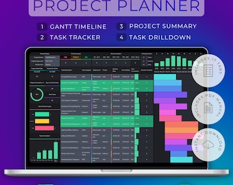 Gantt Chart Project Planner | Task Tracker and Project Timeline Template (Excel & Google Sheets)