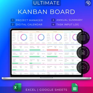 Kanban Board Task Tracker Calendar Planner To Do List Project Management (Excel & Google Sheets)