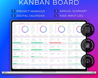 Kanban Board Task Tracker Calendar Planner To Do List Project Management (Excel & Google Sheets)