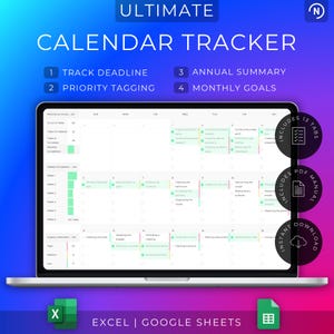 Monthly Calendar Spreadsheet | Multi-Year Event Planner | Daily Task Schedule Template (Excel & Google Sheets)