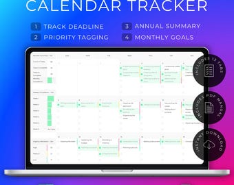 Monthly Calendar Spreadsheet | Multi-Year Event Planner | Daily Task Schedule Template (Excel & Google Sheets)