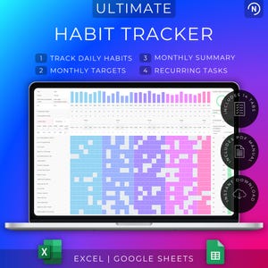 Habit Tracker Tagesplaner Monatliche Ziele Tracking To Do Liste Vorlage (Excel & Google Sheets)