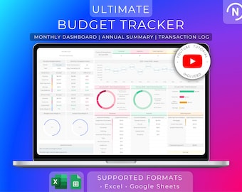 Ultimate Annual Budget Spreadsheet Excel Google Sheets Template Monthly Budget Tracker Debt Planner Expence Tracker Financial Planner
