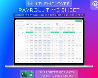 Stundenzettel für mehrere Mitarbeiter | Zeit Tracker | Monatsgehalts Rechner | Arbeitszeiten Template (Excel & Google Sheets)