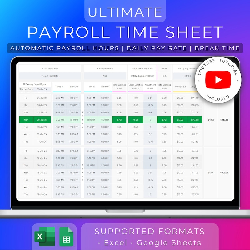 Payroll Template Weekly - Etsy