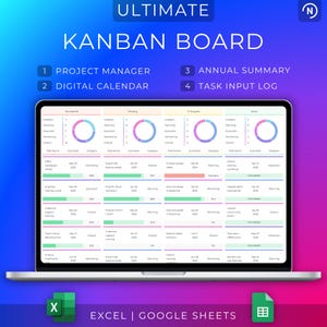 Tablica Kanban Excel i Arkusze Google | Śledzenie zadań | Planer kalendarza 2024 | Lista rzeczy do zrobienia | Tablica statusu menedżera | Narzędzie do zarządzania projektami