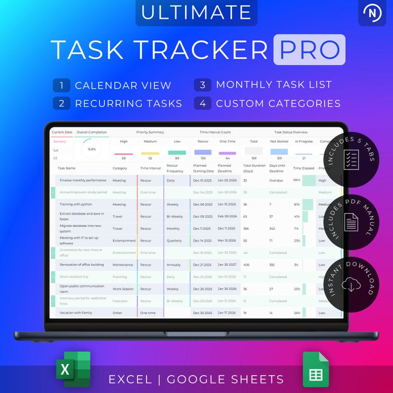 Task Tracker and Planner | to Do List Spreadsheet | Project Management ...